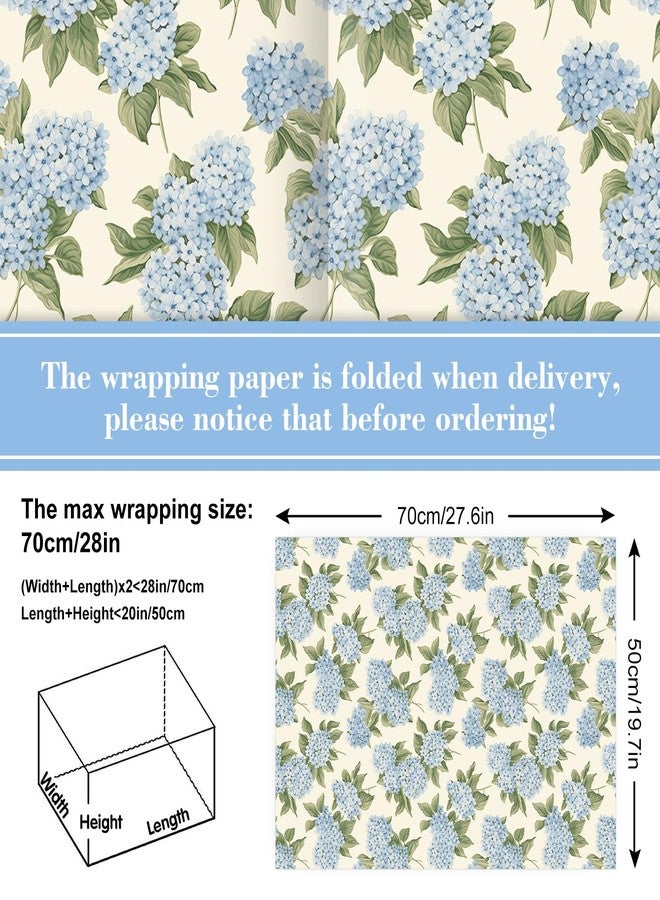 Whaline 8 Sheets Blue Bow Floral Wrapping Paper - Not Roll - Watercolor Plaid Hydrangea Gift Wrap Paper Folded Flat for Birthday Wedding DIY Crafts, 19.7 x 27.6 Inch - Image 2